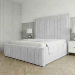 Living Comfort Bedz Sovereign Plush Velvet Upholstered Bed Slatted Base - 48Inch Headboard in White - Size: Double - thumbnail 1