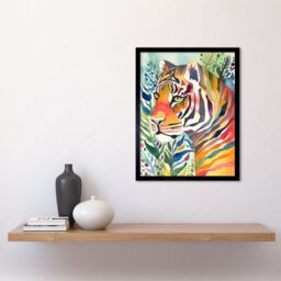"Artery8 Wall Art Print The Hidden Tiger Folk Art Framed in Black - Size: W12"" x H16""" - thumbnail 2
