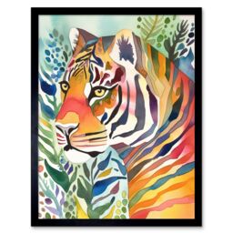 "Artery8 Wall Art Print The Hidden Tiger Folk Art Framed in Black - Size: W12"" x H16""" - thumbnail 1