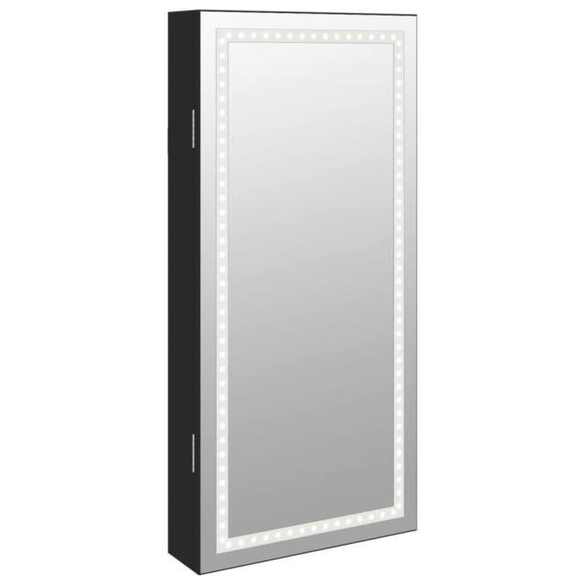 Berkfield Home Mirror Jewellery Cabinet with LED Lights Wall Mounted Black - image 1