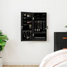 Berkfield Home Mirror Jewellery Cabinet with LED Lights Wall Mounted Black - thumbnail 2