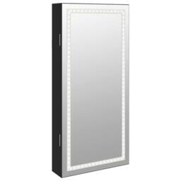 Berkfield Home Mirror Jewellery Cabinet with LED Lights Wall Mounted Black