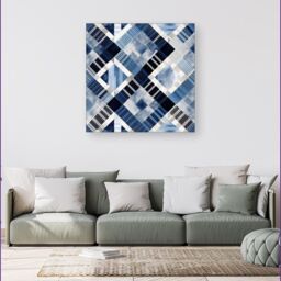 Warren Reed - Designer Checkered Square Black & Blue Canvas - Size: w10 inch x h10 inch - thumbnail 4