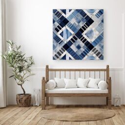 Warren Reed - Designer Checkered Square Black & Blue Canvas - Size: w10 inch x h10 inch - thumbnail 3