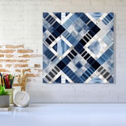 Warren Reed - Designer Checkered Square Black & Blue Canvas - Size: w10 inch x h10 inch - thumbnail 2