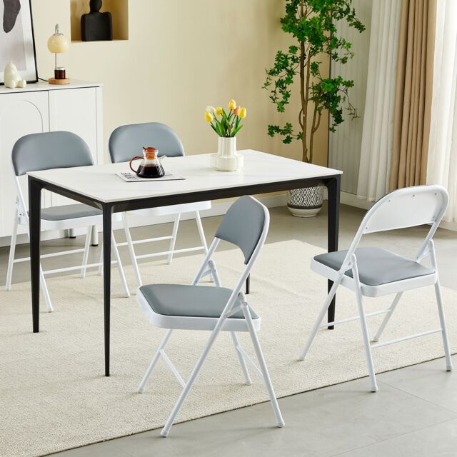 MCC Direct Set of 4 Folding Dining Chairs Metal Frame Padded Seats in Grey - image 1