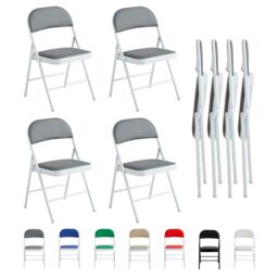 MCC Direct Set of 4 Folding Dining Chairs Metal Frame Padded Seats in Grey - thumbnail 6