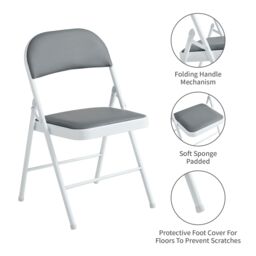 MCC Direct Set of 4 Folding Dining Chairs Metal Frame Padded Seats in Grey - thumbnail 2