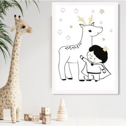 ARTZE Scandi Prince Little Boy with Reindeer Framed Print SIZE: A3 with White Frame in Black - Size: A4 - thumbnail 2