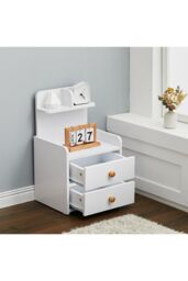 Living and Home Wooden 2-Drawers Bedside Table Nightstand with a Shelf in White - thumbnail 2