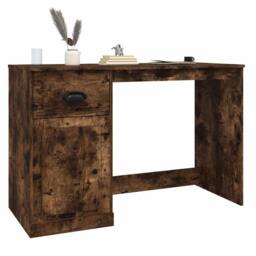 Berkfield Home Elegant Desk with Drawer Smoked Oak 115x50x75 cm Engineered Wood in Brown - Size: 115 x 50 x 75 cm - thumbnail 4