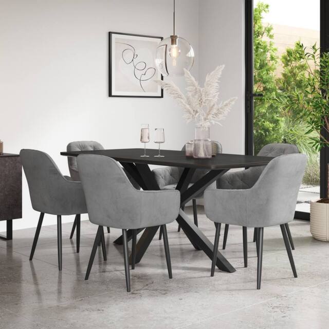 More4Homes Juno Concrete Ceramic Dining Table & 8 Anika Velvet Chairs in Grey - image 1