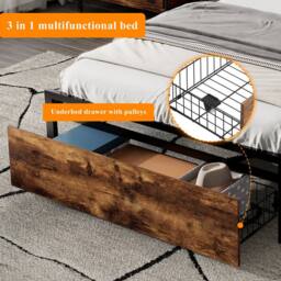BTM LED Metal Bed with Charging Ports & Storage Drawer in Walnut - Size: Double - thumbnail 8