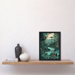 Artery8 Amazon Rainforest Flora Landscape Illustration Artwork Framed Wall Art Print A4 in Black - thumbnail 2