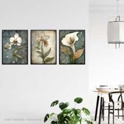Artery8 A4 Wall Art & Frame Set of 3 Calla Lily & Orchids Flowers in Pale Blue - thumbnail 2