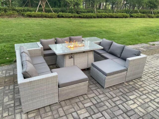 Dining Table Rattan Fire Pit Table And Chairs Outdoor Garden
