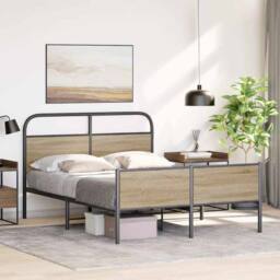 Berkfield Home Bed Frame without Mattress 120x200 cm Sonoma Oak Engineered Wood in Brown - Size: Small Double - thumbnail 4