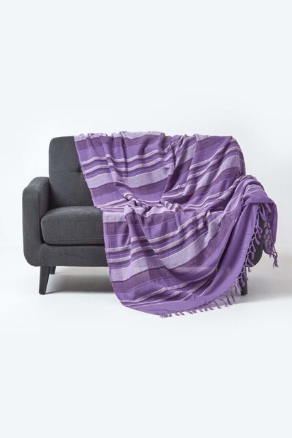 Homescapes Cotton Morocco Striped Throw in Mauve - Size: 255 cm x 360 cm - image 1