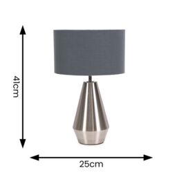 ValueLights Jax Brushed Chrome Dimmable Touch Table Lamp with Fabric Drum Shade in Charcoal - thumbnail 6