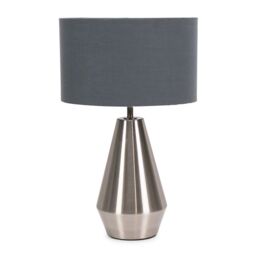ValueLights Jax Brushed Chrome Dimmable Touch Table Lamp with Fabric Drum Shade in Charcoal - thumbnail 2
