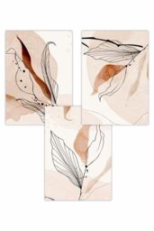 ARTZE Set of 3 Graphical Line Art Autumn Leaves Art Posters in Pale Orange - Size: W50 cm x H70 cm - thumbnail 1