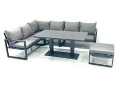 Fimous Aluminum Outdoor Garden Furniture Set Corner Sofa Big Footstool Adjustable Rising Lifting Dining Table Sets Dark Grey - thumbnail 1