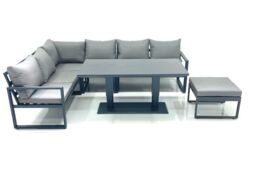 Fimous Aluminum Outdoor Garden Furniture Set Corner Sofa Big Footstool Adjustable Rising Lifting Dining Table Sets Dark Grey - thumbnail 2