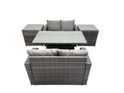 Fimous 4-seater Rattan Garden Furniture Dining Set with 2 Side Table in Dark Grey - thumbnail 1