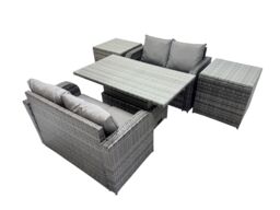 Fimous 4-seater Rattan Garden Furniture Dining Set with 2 Side Table in Dark Grey - thumbnail 2