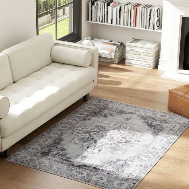 HOMCOM Flannel Non-Slip Washable Rug for Living Room, Grey - Size: 160 cm x 230 cm - image 1