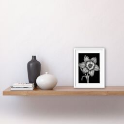 "Artery8 Wall Art Print Black & White Daffodil with Batik Style Petals Artwork Framed 9X7 Inch - Size: W7"" x H9""" - thumbnail 2