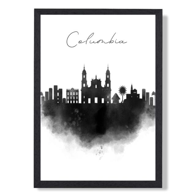 ARTZE Columbia Watercolour Skyline City Framed Print SIZE: A2 with Black Frame - Size: A4 - image 1