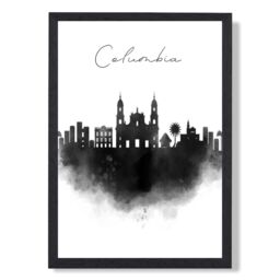 ARTZE Columbia Watercolour Skyline City Framed Print SIZE: A2 with Black Frame - Size: A4 - thumbnail 1