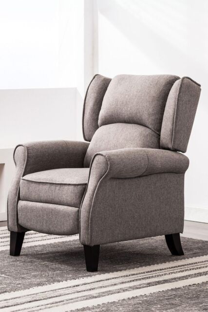 More4Homes Eaton Wing Back Fireside Herringbone Fabric Pushback Recliner Chair in Grey - image 1