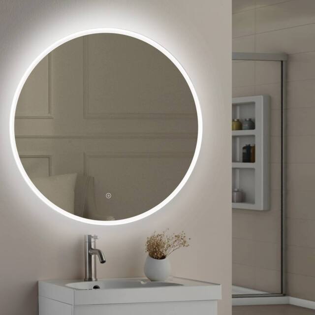 Bathroom Kingdom Lily Round Illuminated LED Mirror 800mm in Silver - image 1