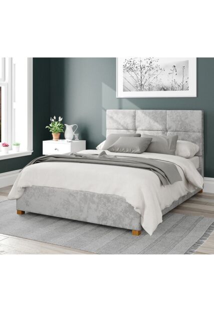 Aspire Caine Upholstered Ottoman Storage Bed, Mirazzi Velvet Fabric in Silver - Size: Double - image 1
