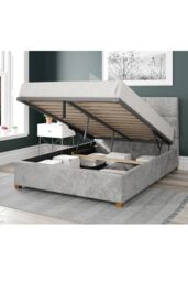 Aspire Caine Upholstered Ottoman Storage Bed, Mirazzi Velvet Fabric in Silver - Size: Double - thumbnail 2