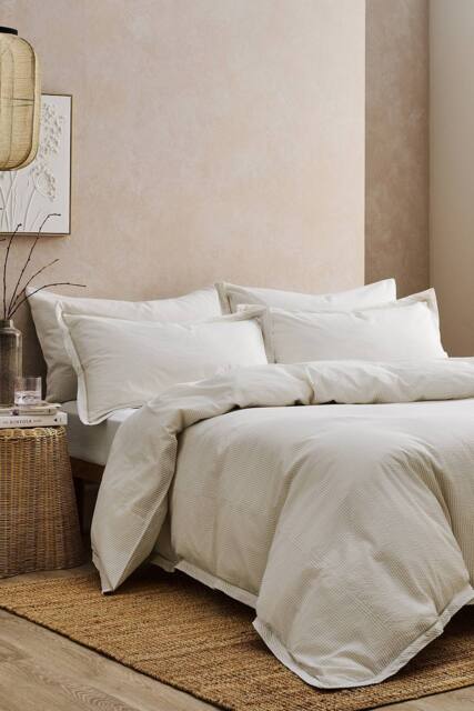 CHRISTY Seersucker Cotton Stripe Oxford Duvet Cover Set in Beige - Size: Single - image 1