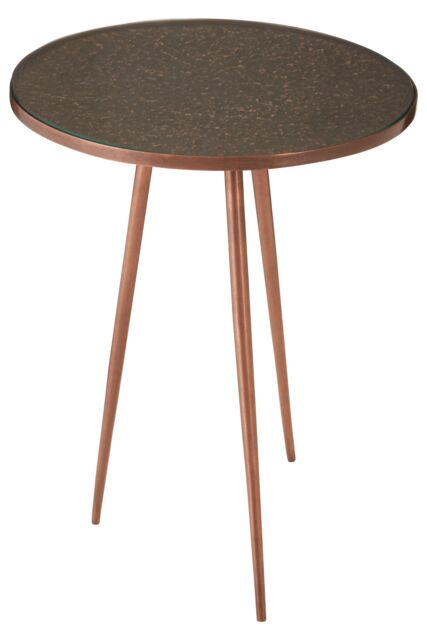 Orsina Textured Copper Finish Side Table-Metallic Tempered Glass Bedside Table-Handcrafted Small Table By Couch in Gold - image 1