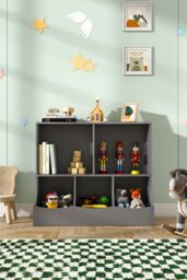 Living and Home 80cm H Double Layer Open Toy Clothing and Bookcase Management Cabinet in Grey - thumbnail 1