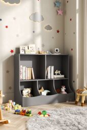 Living and Home 80cm H Double Layer Open Toy Clothing and Bookcase Management Cabinet in Grey - thumbnail 2