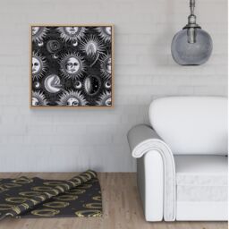 "Warren Reed - Designer Moon & Sun Black White Framed Canvas in Light Brown - Size: W30"" x H30""" - thumbnail 2