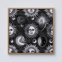 "Warren Reed - Designer Moon & Sun Black White Framed Canvas in Light Brown - Size: W30"" x H30""" - thumbnail 1