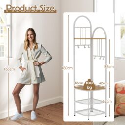 Costway 4-Tier Coat Rack 180cm Tall Entryway Shoes Shelf Organizer-Natural in Natural - thumbnail 2