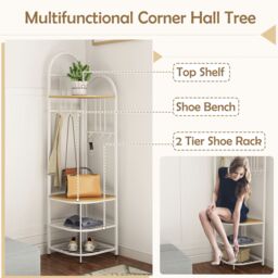 Costway 4-Tier Coat Rack 180cm Tall Entryway Shoes Shelf Organizer-Natural in Natural - thumbnail 5