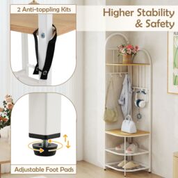 Costway 4-Tier Coat Rack 180cm Tall Entryway Shoes Shelf Organizer-Natural in Natural - thumbnail 6