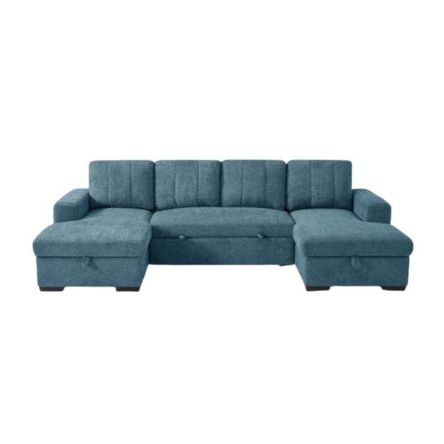 Stratus Interiors Modern Fabric U-Shaped Corner Sofa Bed with Lift-Up Storage in Teal - image 1
