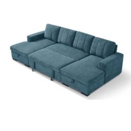 Stratus Interiors Modern Fabric U-Shaped Corner Sofa Bed with Lift-Up Storage in Teal - thumbnail 2