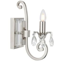 Loops Esher Luxury Single Curved Arm Traditional Wall Light Bright Nickel Crystal Drop in Metallics - thumbnail 1