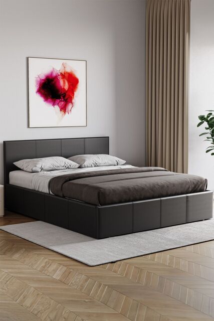 Home Discount Vida Designs Lisbon Double Ottoman Faux Leather Bed Frame UKFR Fabric in Black - image 1